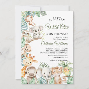 Vilda Ett Safari Djur Pojke Baby Shower Inbjudningar