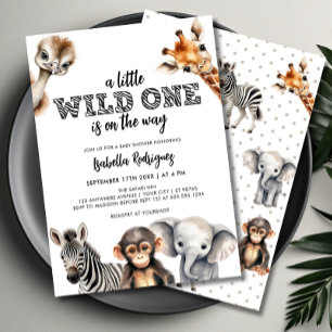 Vilda ett Safari Djur Pojke Babyfirande Inbjudningar