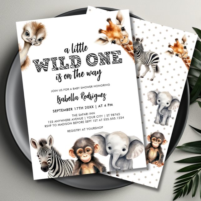 Vilda ett Safari Djur Pojke Babyfirande Inbjudningar (wild one  safari baby shower invite)