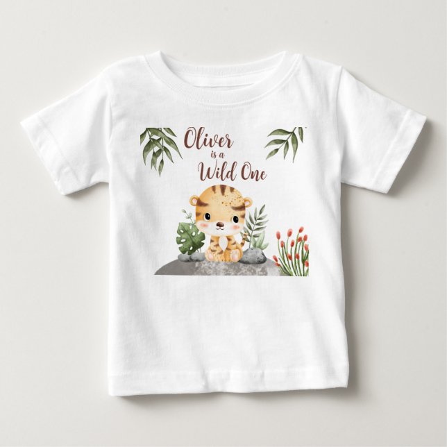 Vilda Ett Safari Djur Söt Tiger 1-årsfest T Shirt (Framsida)
