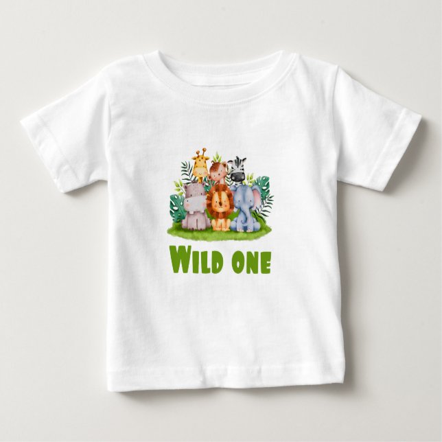 Vilda Ett Zoo Födelsedags Safari Djungeldjur Baby T Shirt (Framsida)