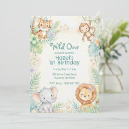 Vilda ettan Djur Safari Flicka 1-årsdag Inbjudningar