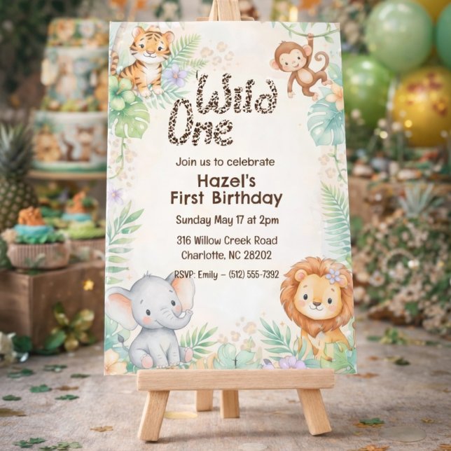 Vilda Ettan Djur Safari Första Födelsedagen Inbjudningar (Skapare uppladdad)