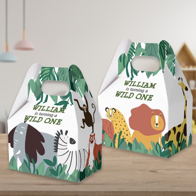 Vilda Ettans Jungle Safari Zoo Födelsedag Presentaskar (Wild One Jungle Safari Zoo First Birthday Favor Box)