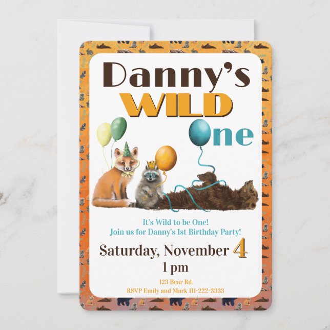 Vilda ettårs inbjudan till djurlov fest (Framsida)