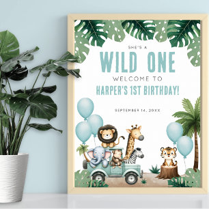 Vilda Ettårs Safari Födelsedagsfirande Poster