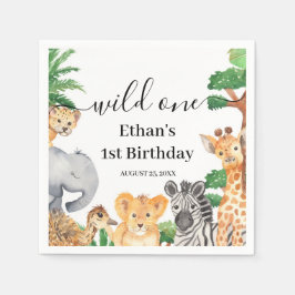 Vilda ettor Jungle Safari Djur 1-års födelsedagsfe Pappersservett