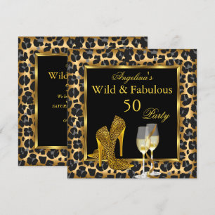 Vilda & fantastiska gyllene leopardklackar födelse inbjudningar