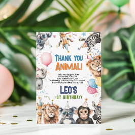 Vilda festsamlingen Alla djur 1-års födelsedagssaf Tack Kort
