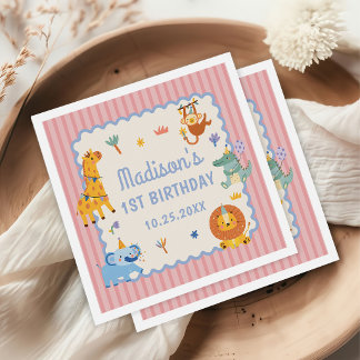 Vilda fina safari-djur 1-års födelsedag pappersservett