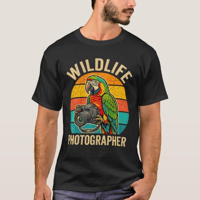 Vilda fotografer Macaw Fågel Kamera Retro T Shirt (Framsida)