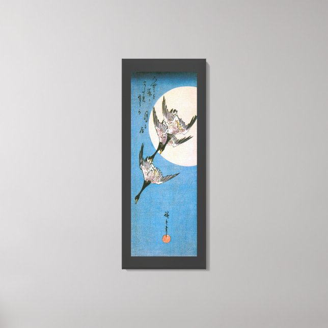Vilda gäss flyger nedåt över månen, Hiroshige Canvastryck (Framsida)