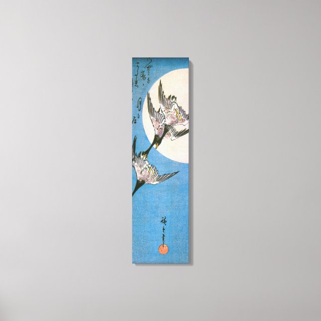 Vilda gäss flyger nedåt över månen, Hiroshige Canvastryck (Framsida)