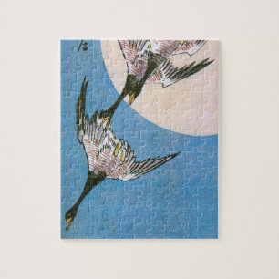 Vilda gäss flyger nedåt över månen, Hiroshige Pussel