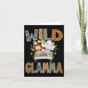 Vilda Glamma 1-års födelsedags Zoo Safari Djur Kort