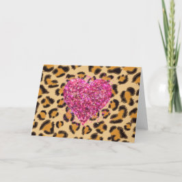 Vilda glittrande rosa hjärtan och leopardmönster kort
