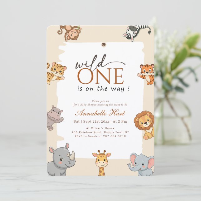 Vilda Greenery Djur Baby Shower Inbjudningar (Stående Fram)