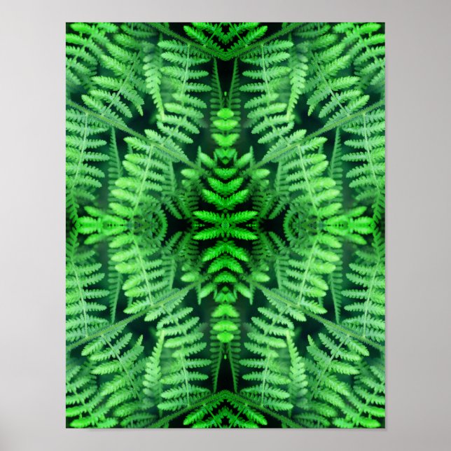 Vilda Gröna Bladrika Ormbunkar Abstrakt       Poster (Framsidan)