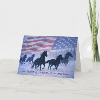 Vilda hästar amerikansk flagga country western jul kort