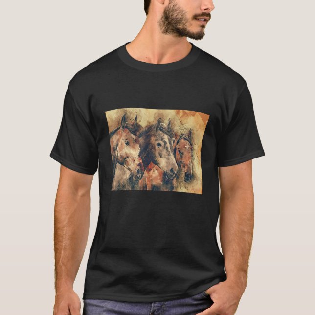 Vilda Hästar Målning T Shirt (Framsida)
