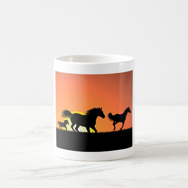 Vilda hästar solnedgång silhuett kaffemugg (Skapare uppladdad)