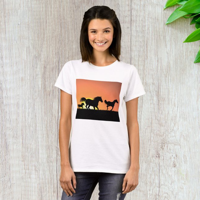 Vilda hästars solnedgångssilhuett t shirt (Skapare uppladdad)