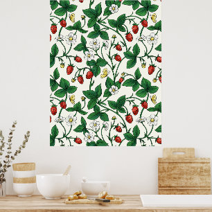 Vilda jordgubbar röda/gula/gröna/offwhite poster