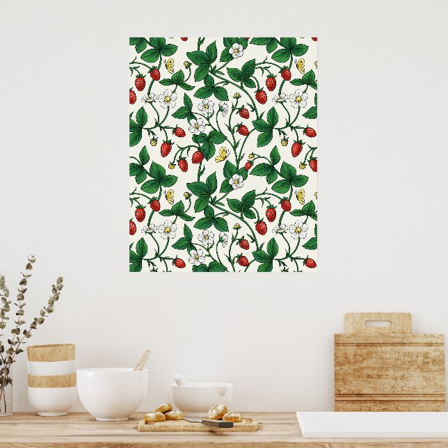 Vilda jordgubbar röda/gula/gröna/offwhite poster (Kök)