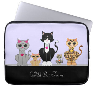 Vilda Kitty Katt Team på Ljus Periwinkle & Svart Laptop Fodral