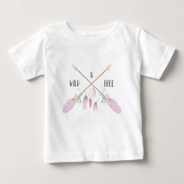 Vilda Och Fria Boho Fjädrar Typografi T Shirt (Framsida)