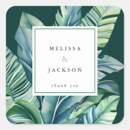 Vilda och tropiska blad Exotisk lövverk Grön Fyrkantigt Klistermärke
