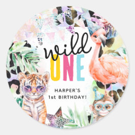 Vilda ONE Safari Djur Cool 1-årsdag Runt Klistermärke