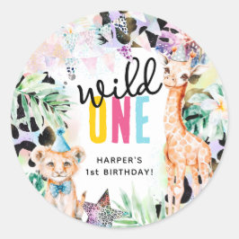 Vilda ONE Safari Djur Cool 1-årsdag Runt Klistermärke