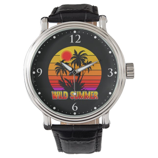 Vilda Retro Sommar Vibbar med Palmträd Design Armbandsur (Framsida)