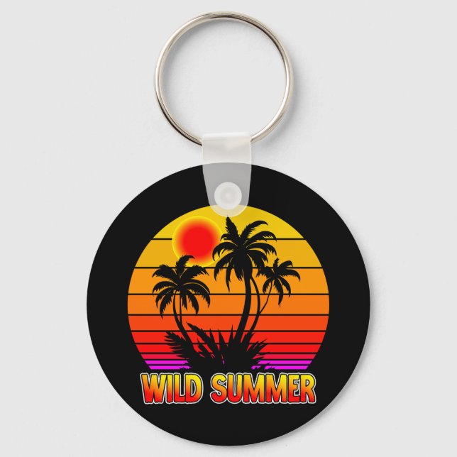 Vilda Retro Sommar Vibbar med Palmträd Design Nyckelring (Framsida)