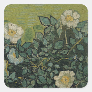Vilda rosor av Vincent van Gogh Fyrkantigt Klistermärke