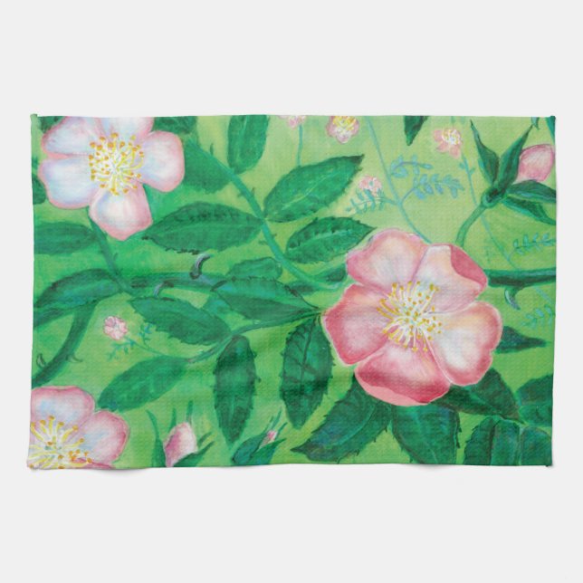 Vilda rosor blommor    kökshandduk (Horisontell)