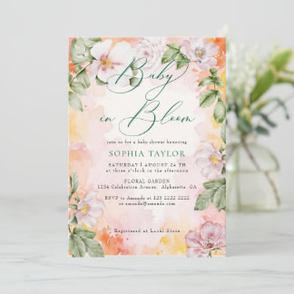 Vilda Rosor Elegant Bebis i Blom Baby Shower Inbjudningar