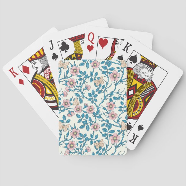 Vilda rosor och fjärilar /rosa/blå/vit casinokort (Baksidan)