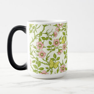 Vilda rosor och fjärilar /rosa/ blekgrön/gul magisk mugg