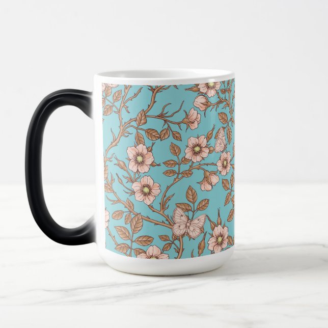 Vilda rosor och fjärilar /rosa/brun/dam magisk mugg (Vänster)