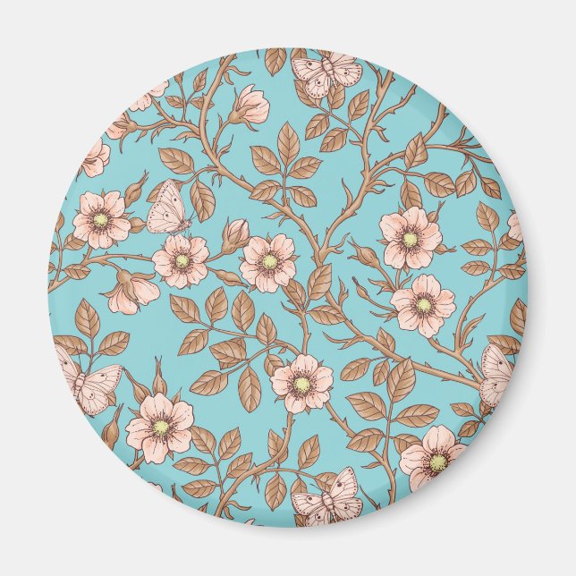 Vilda rosor och fjärilar /rosa/brun/dam magnet (Framsidan)