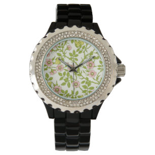 Vilda rosor och fjärilar /rosa/ljusgrön/gul armbandsur