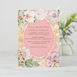 Vilda rosor Vintage Pastell Ram Babyshower Inbjudningar