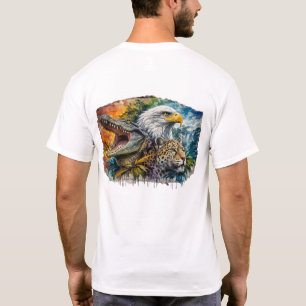 Vilda Rovdjur Konstnärlig Kollage - Örn, Leopard, T Shirt