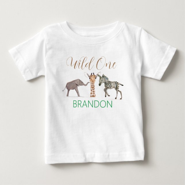Vilda Safari Djur 1:a Födelsedag Baby T Shirt (Framsida)