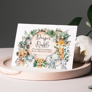 Vilda Safari Djur Baby Shower Blöja Lotteri Tilläggskort