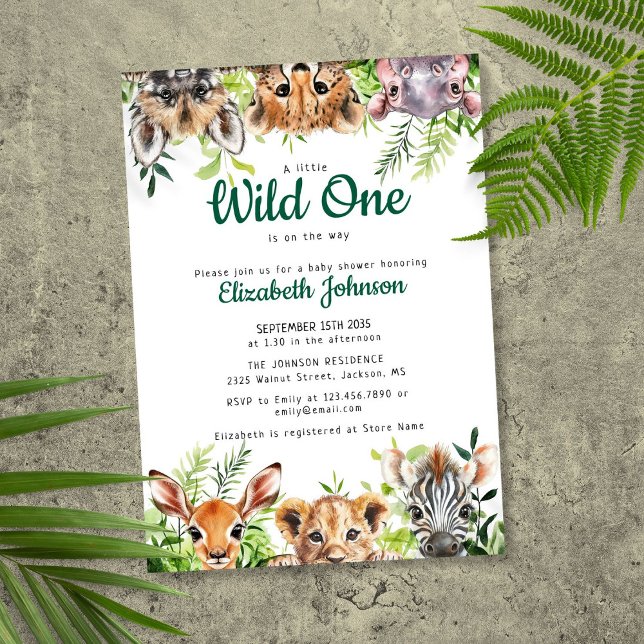 Vilda Safari Djur Baby Shower Inbjudningar (Wild One Safari Animals Baby Shower Invitation)