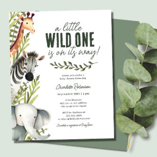 Vilda Safari Djur Budget Baby Shower Inbjudan