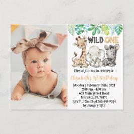 Vilda Safari Djur Födelsedags Foto Inbjudan 